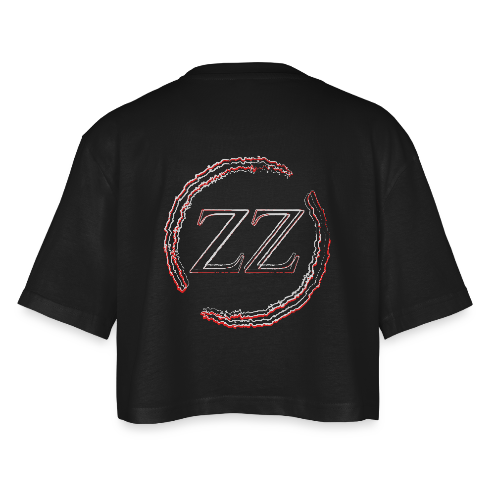 RAVE WITH US - Oversized Basic Cropped Tee - Schwarz