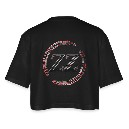 RAVE WITH US - Oversized Basic Cropped Tee - Schwarz